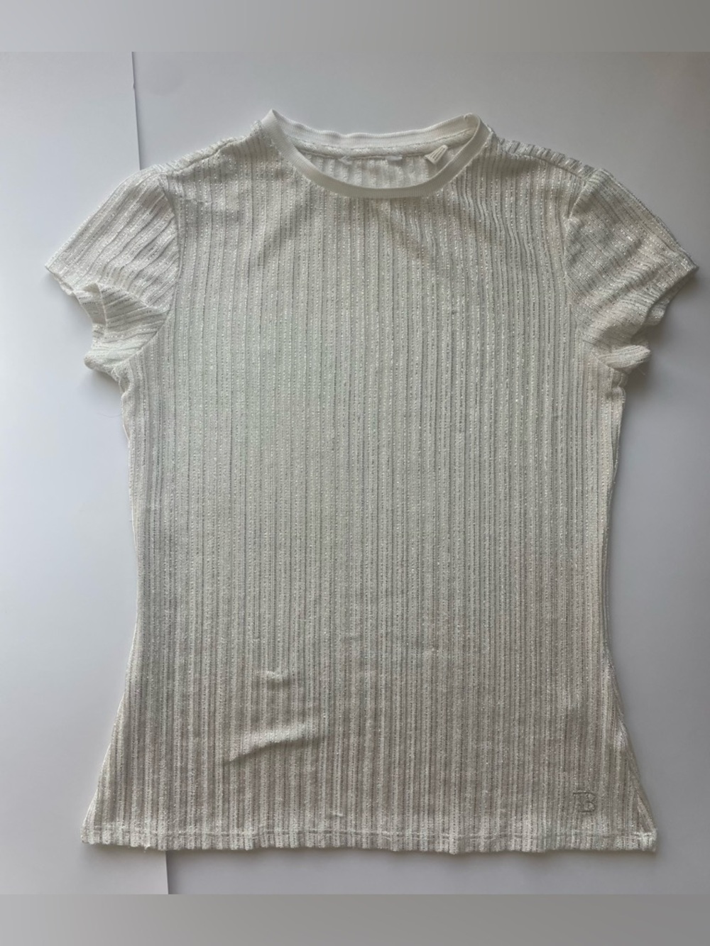 Light Cream Ribbed Short-Sleeve Knit Top - Picture 4 of 7